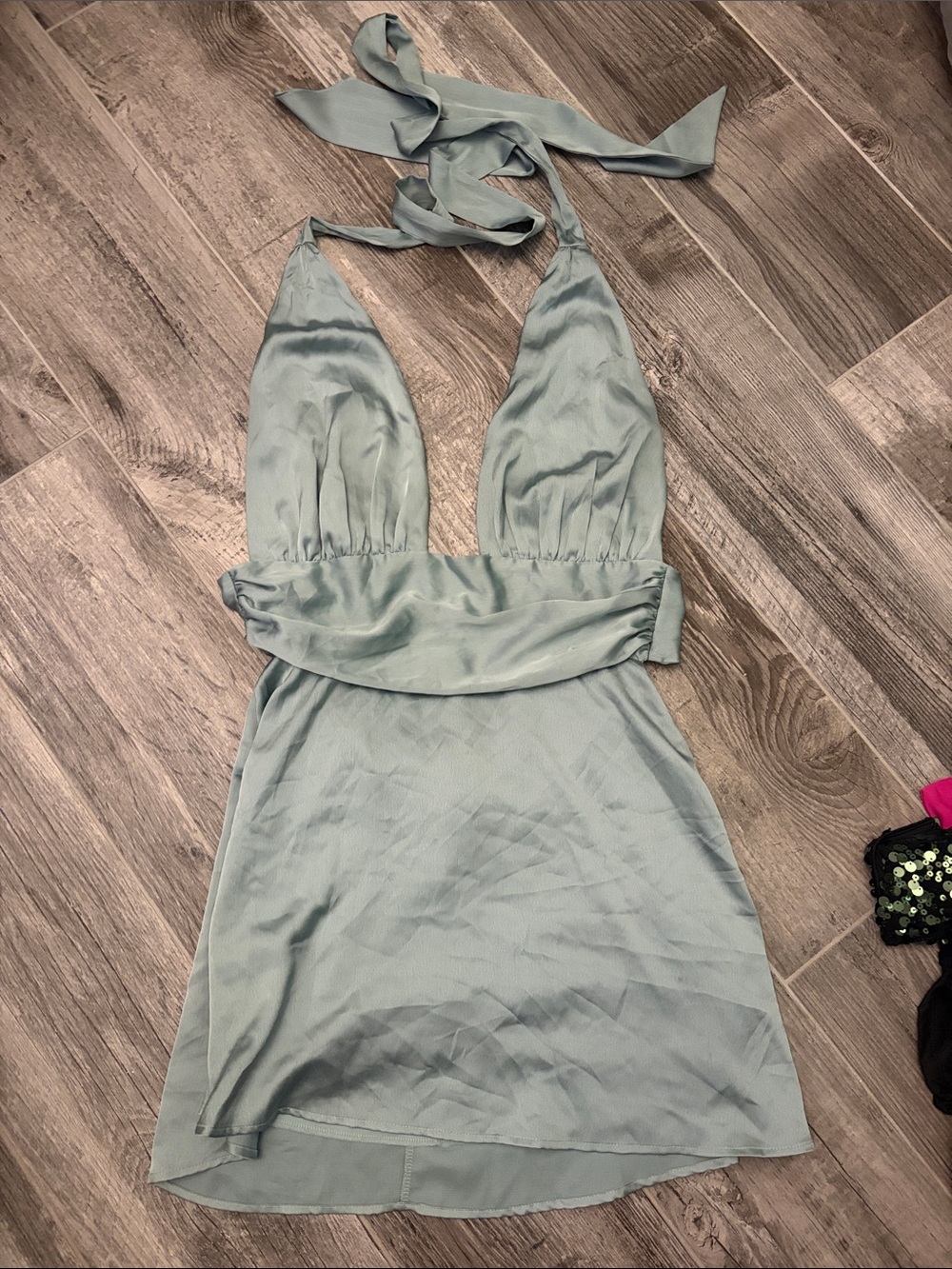 Lucy in the Sky Sage Green Halter Mini Dress